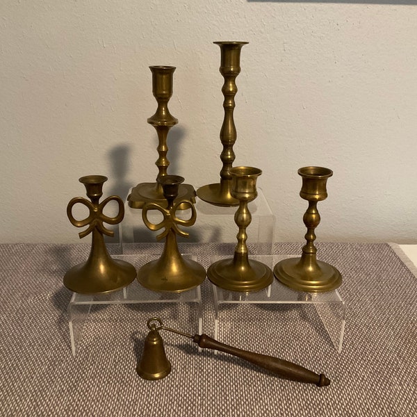 Brass candlesticks - brass candle snuffed - holiday candlesticks - vintage brass accessories
