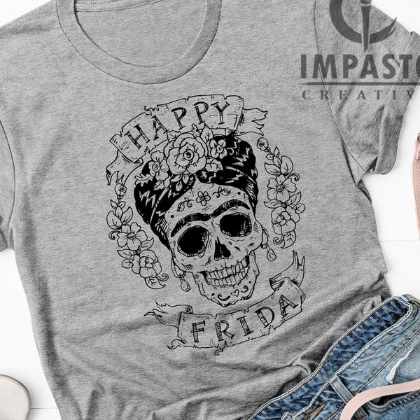 Frida Kahlo Skull Line Art Unisex T shirt, trending t shirt, cool t shirt, art tee, graphic tee, unique, art, skull tee, best seller