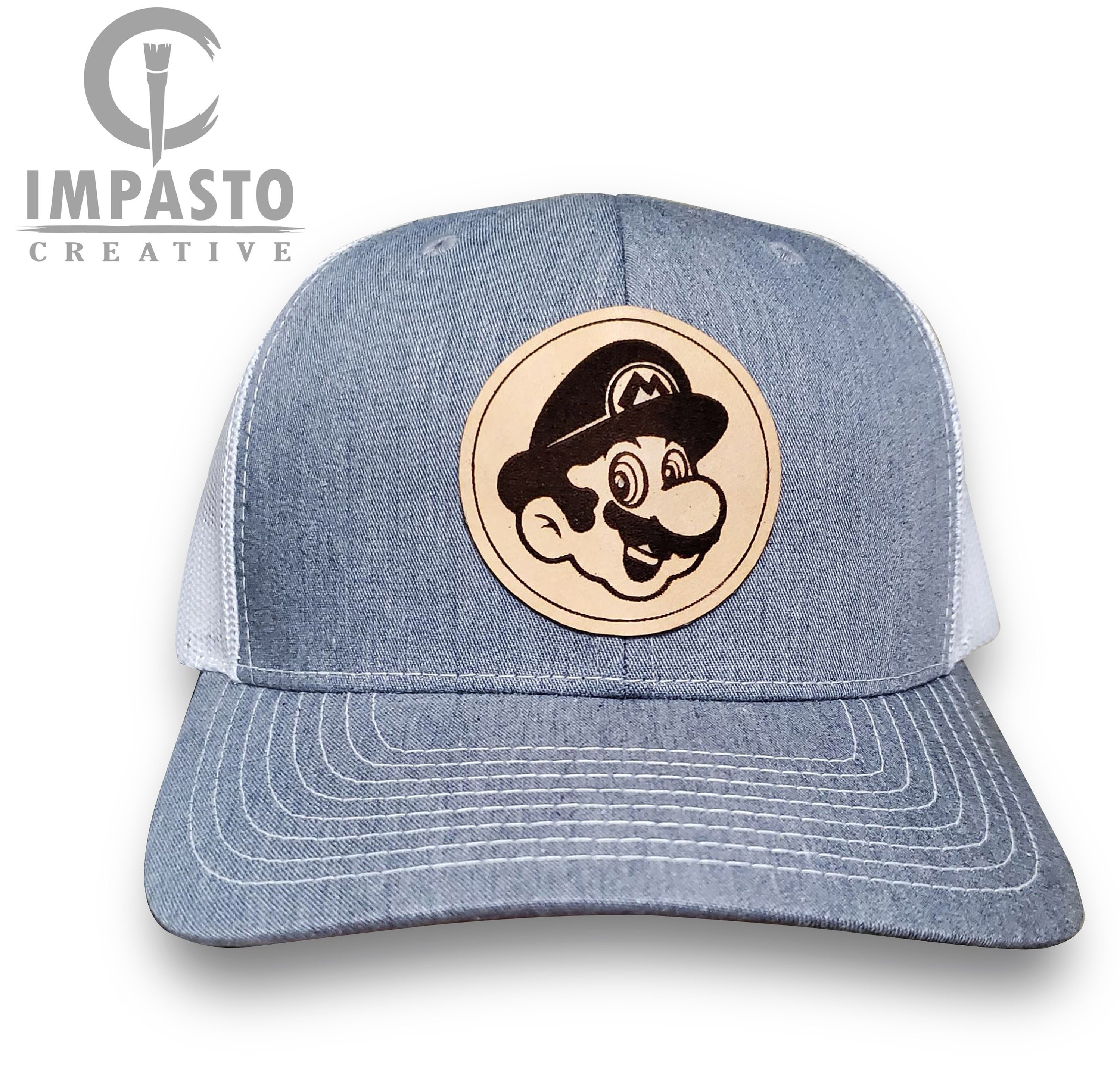 Mario Trucker Hat Leather Patch Hat 