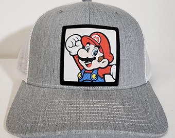 Mario trucker Hat, printed design with leather backing, cool hat, trucker hat, unisex hat, gift idea, guys hat, womens hat, game hat