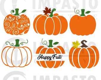 6 pumpkins, svg png jpg pd digital file download, fall pumpkin set, autumn svg, pumpkin svg, cricut, clipart, laser, silhouette, print files