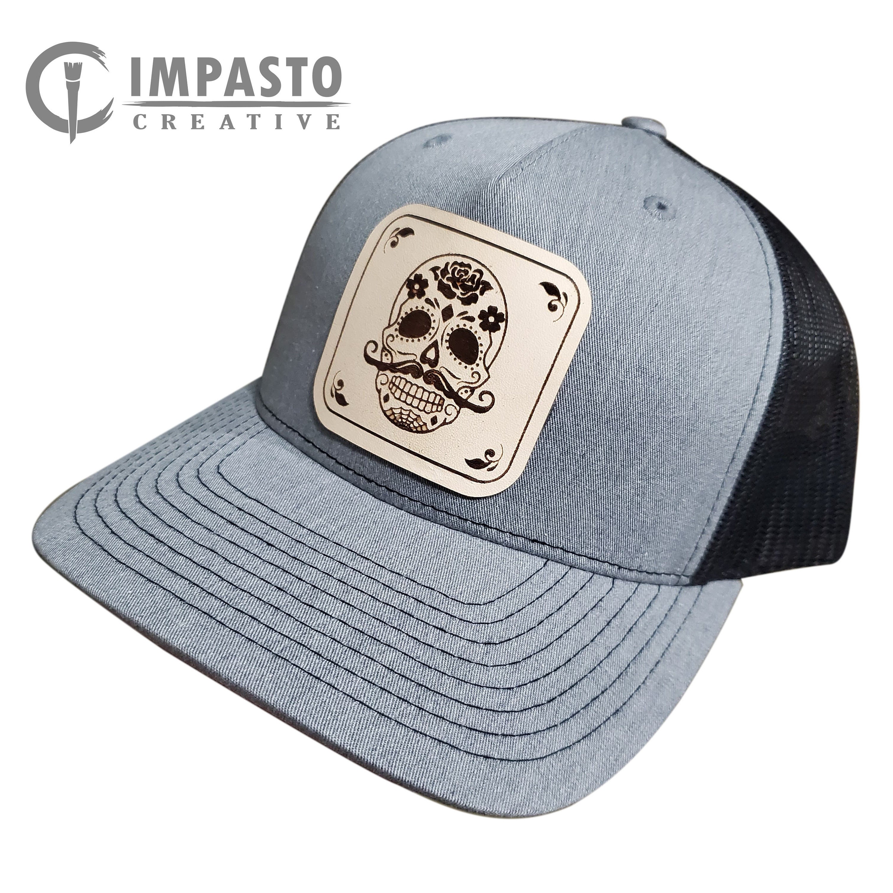 Sugar Skull Leather Patch Hat, Calavera Skull Design, Cool Hat