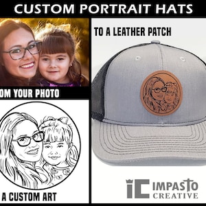 Custom Portrait Leather Engraved hat, trucker Hat, leather patch hat, pet or human photo on hat, pet lover, gift, unisex, pls read all steps