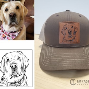 Custom Pet or Human Portrait Leather Engraved hat, trucker Hat, leather patch hat, photo on hat, pet lover, gift, unisex, pls read all steps