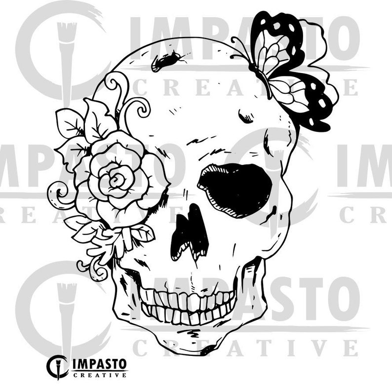 Download Skull with Flower and Butterfly Design silhouette pdf svg ...