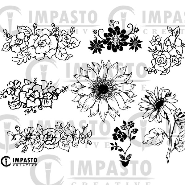 Flower Set Designs, flower silhouette, svg png jpg digital, trending, cricut, laser, plants, florals, best seller, vinyl, unique, clipart