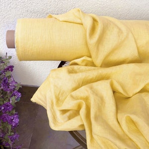 Banana Yellow 100% Linen fabric 205gsm, 145cm/58inches wide. Medium weight,densely woven,prewashed,softened,for various sewn products