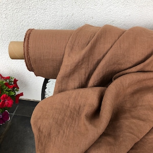 Cinnamon/Latte Brown 100% Linen fabric 205gsm, 145cm/58inches wide. Medium weight,densely woven,prewashed,softened,for various sewn products