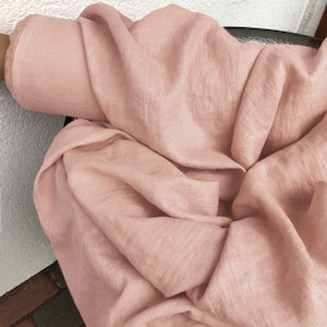 Peach Blush 100% Linen fabric 205gsm, 145cm/58inches wide. Medium weight,densely woven,prewashed,softened,for various sewn products