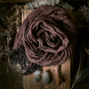 Dark Brown color 100% Pure Natural Linen Soft Wrinkled shawl, gauze linen scarf, nice fringe, long linen scarf, lightweigt gauze linen