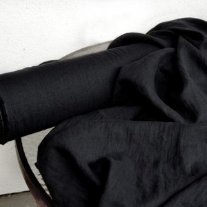 Black 100% Linen fabric 205gsm, 145cm/58inches wide. Medium weight,densely woven,prewashed,softened,for various sewn products