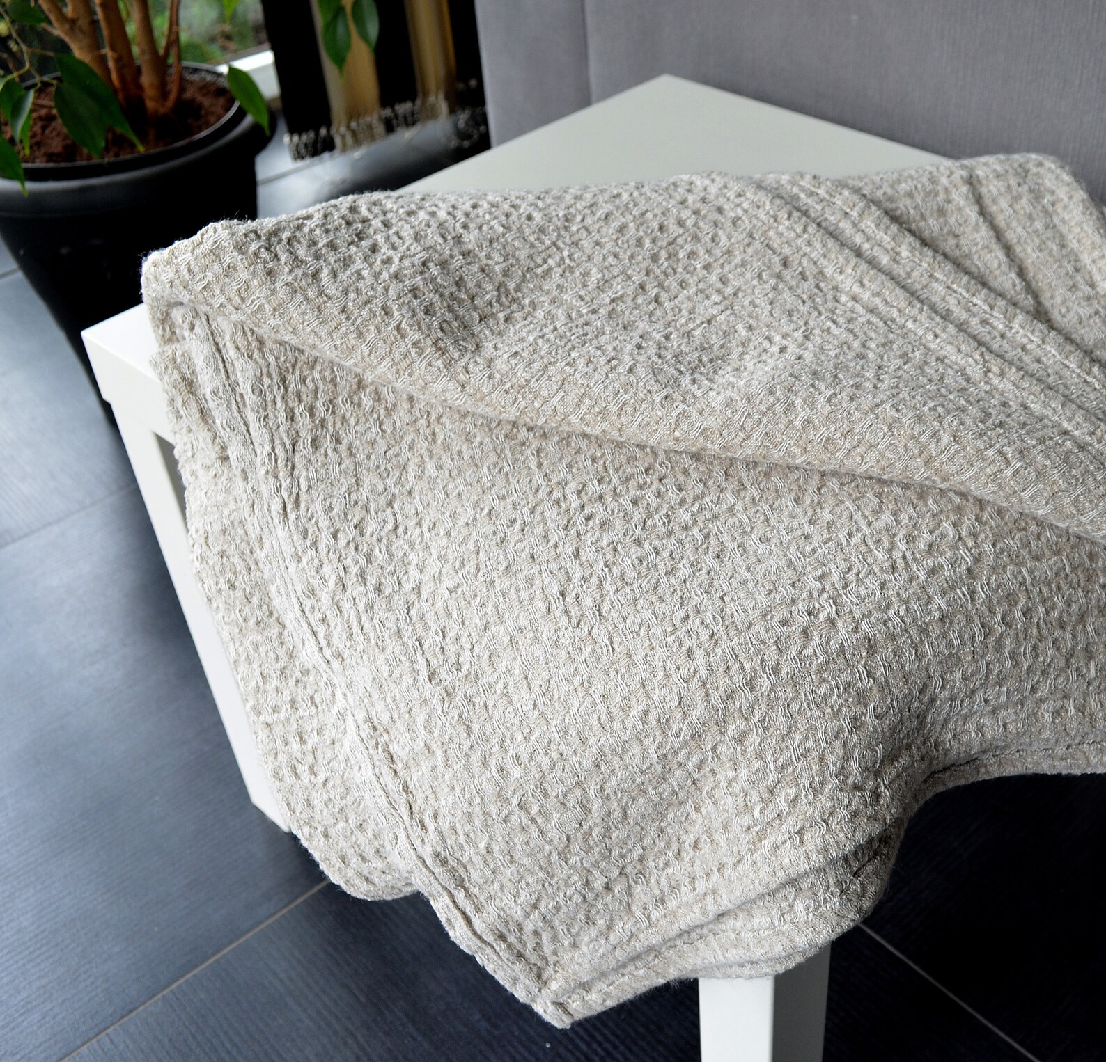 Large Rustic Bed Throw Natural Linen Waffle Fabric Summer | Etsy