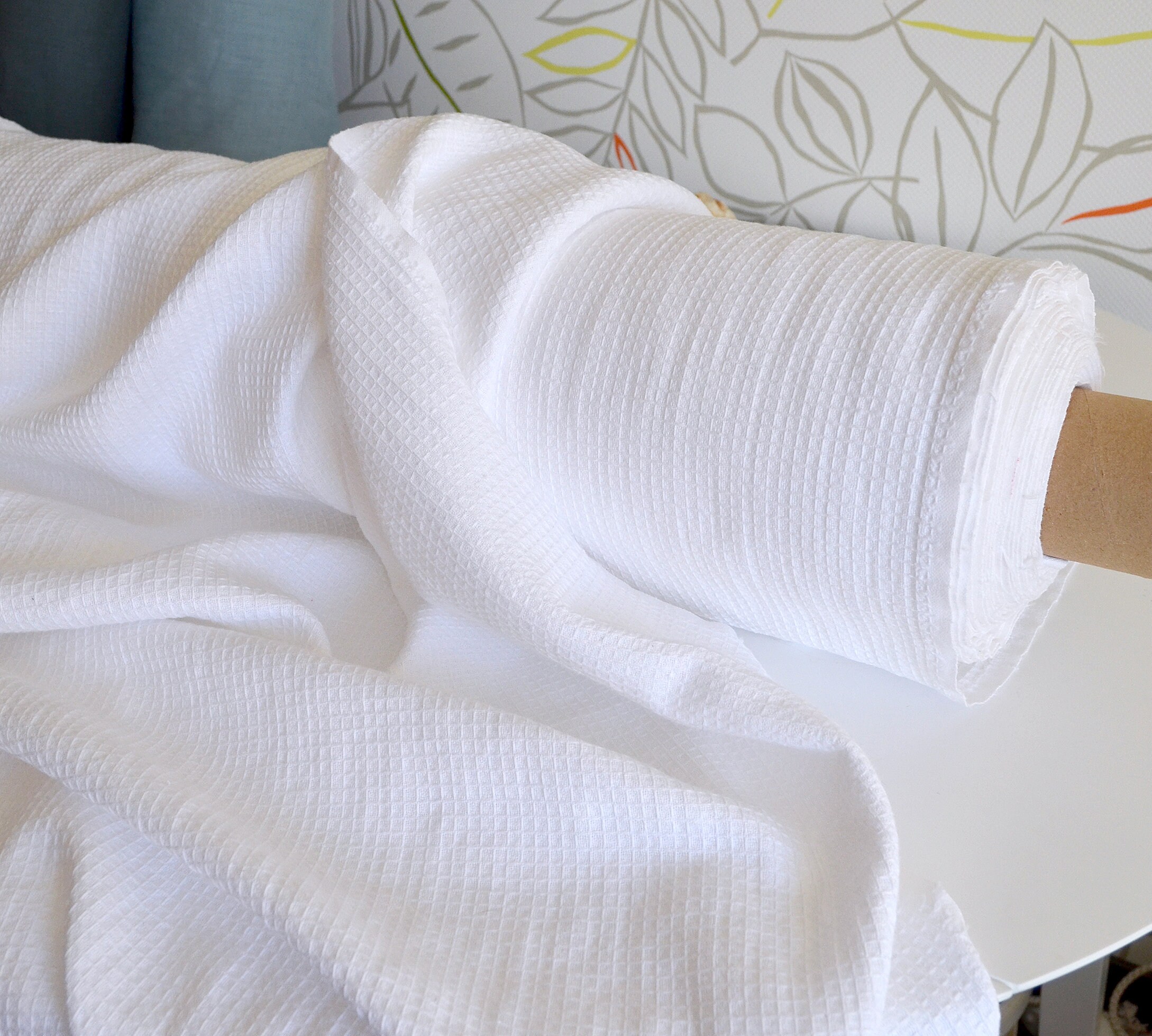 White Linen/cotton Waffle Fabric 145cm Wide. Medium Weight Etsy