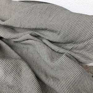Striped Light Gray/Dark Gray 100% Linen fabric 220gsm, 156cm wide, 2mm stripes, densely woven,prewashed,softened,for various sewn products