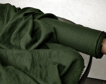 Dark Moss Green 100% Linen fabric 205gsm, 58inches/145cm wide. Medium weight,densely woven,prewashed,softened,for various sewn products