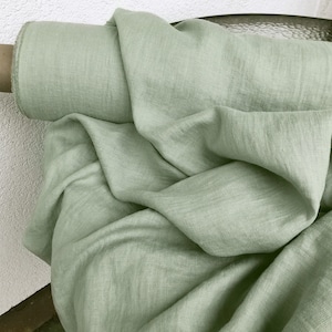 Dusty Mint Green 100% Linen fabric 205gsm, 145cm/58inches wide. Medium weight,densely woven,prewashed,softened,for various sewn products