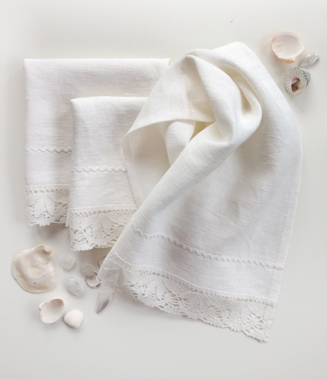 Ivory white natural linen towels with a beautiful linen lace Etsy