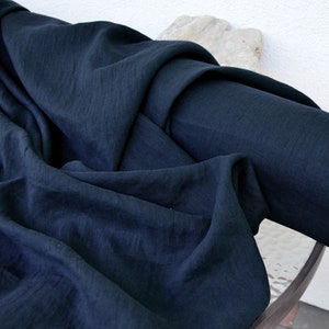 Navy Blue 100% Linen fabric 205gsm, 145cm/58inches wide. Medium weight,densely woven,prewashed,softened,for various sewn products