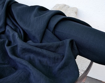 Navy Blue 100% Linen fabric 205gsm, 145cm/58inches wide. Medium weight,densely woven,prewashed,softened,for various sewn products