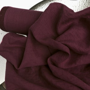 Burgundy 100% Linen fabric 205gsm, 145cm/58inches wide. Medium weight,densely woven,prewashed,softened,for various sewn products
