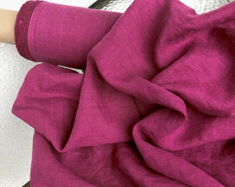 Magenta/Fuchsia 100% Linen fabric 205gsm, 145cm/58inches wide. Medium weight,densely woven,prewashed,softened,for various sewn products