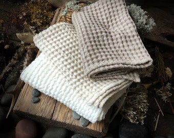 Cream color Towels Set, Thick and Soft Natural Linen/Cotton Waffle Towels, European linen/cotton blend