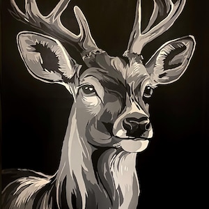 Original Acrylic Black and White Deer Buck - Wpap Style Painting On A 24x36&quot; Canvas - Original Painting - Original Art
