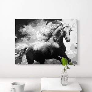 Horse Storm Original Painting, Acrylic Painting, Black and White Painting, Horse Painting, Original Acrylic Painting