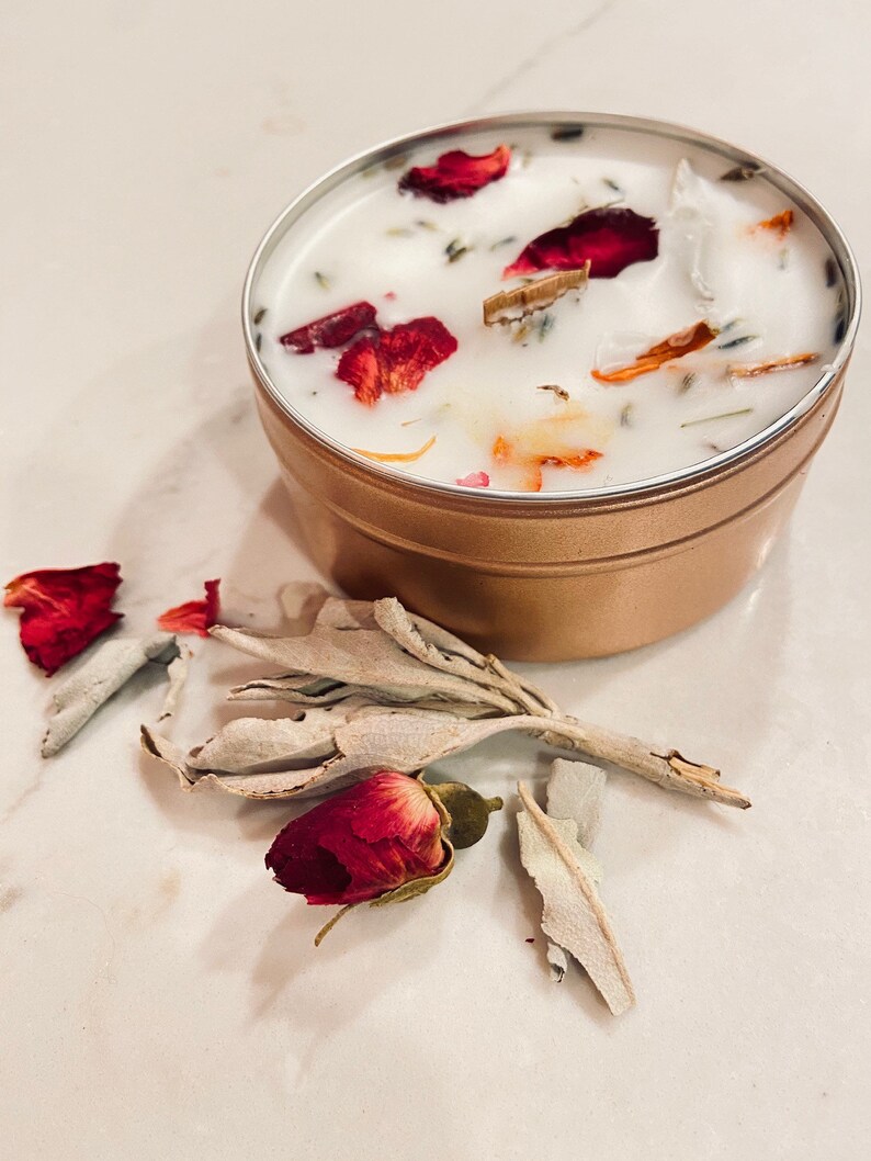 Jasmine & Sage Soy Candle Dried Herb Candle Dried Flower Etsy