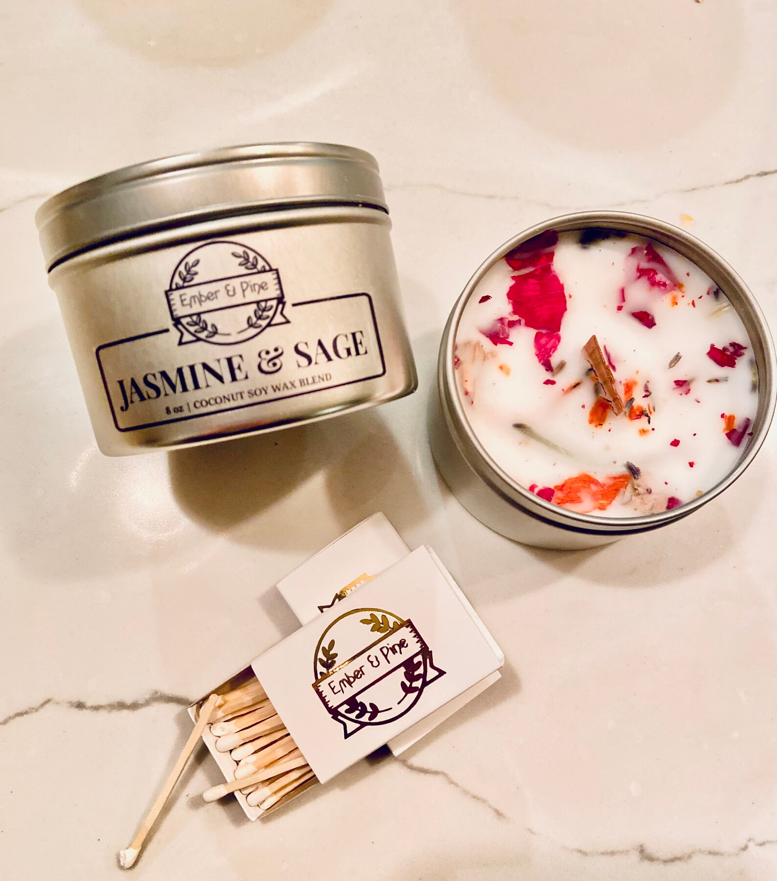 Jasmine & Sage Soy Candle Dried Herb Candle Dried Flower Etsy