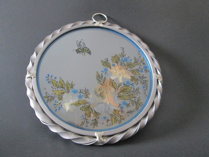 Glass Suncatcher with real flowers and applied bee and florals
