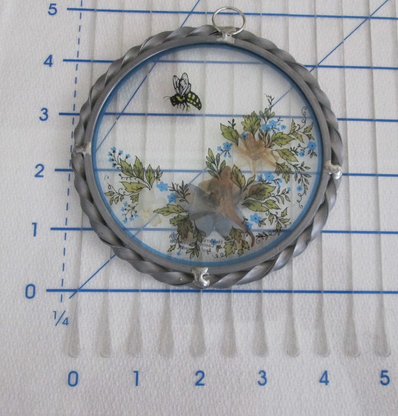 Glass Suncatcher with real flowers and applied bee and florals