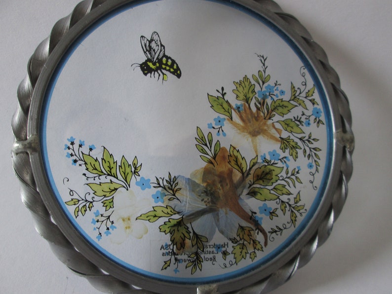 Glass Suncatcher with real flowers and applied bee and florals