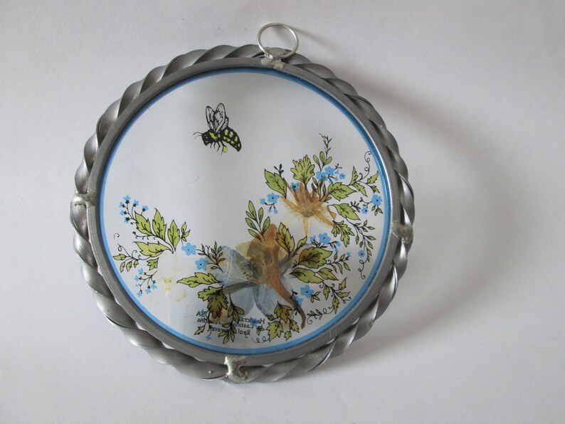 Glass Suncatcher with real flowers and applied bee and florals