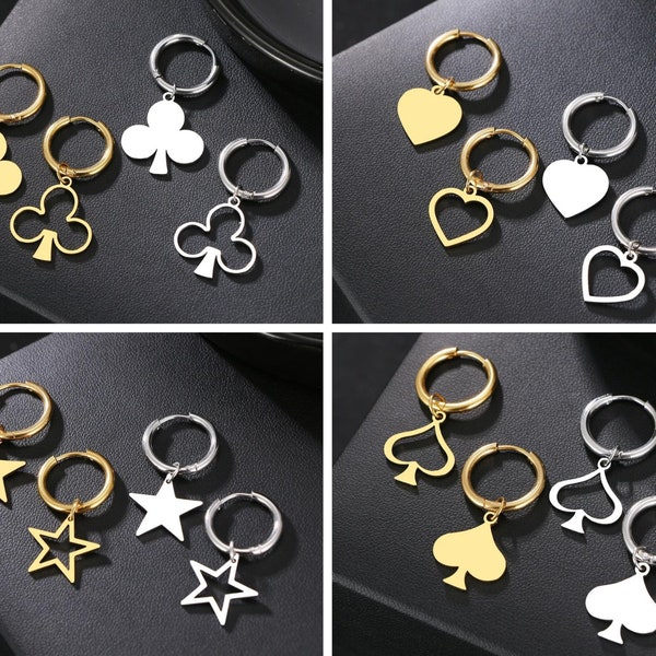 Boucles d'oreilles Huggie Star, Heart, Spade, Club en or ou en argent | Bijoux pour femmes | Cadeau d'anniversaire ou d'anniversaire | Bijoux cadeau pour elle