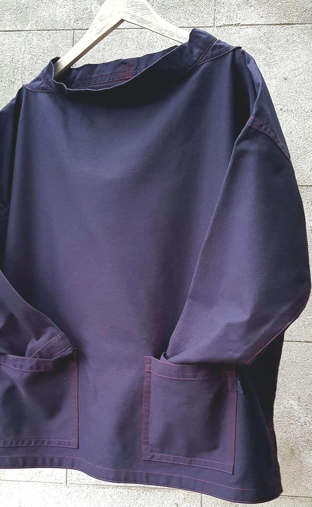 Dark Navy Cotton Twill Fisherman's Smock Tunic. All Sizes
