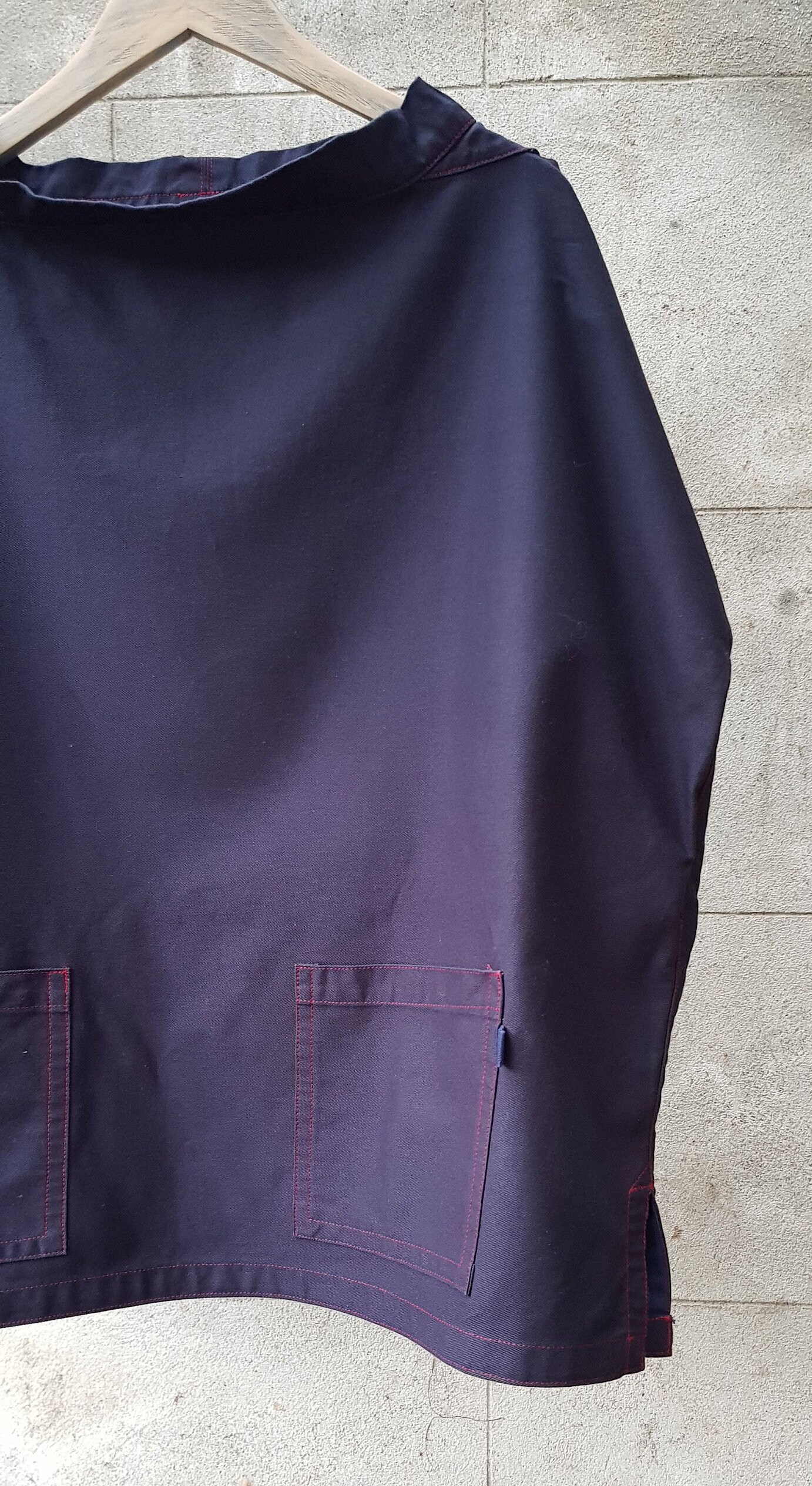 Dark Navy Cotton Twill Fisherman's Smock Tunic. All Sizes