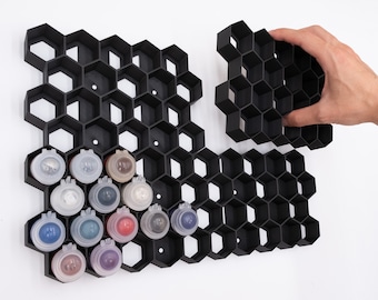 Hex Wall 12ml and 24ml Paint Holder (32mm diameter) | Organization for Acrylic Colour Shades, Technical, Contrast | Stick-on