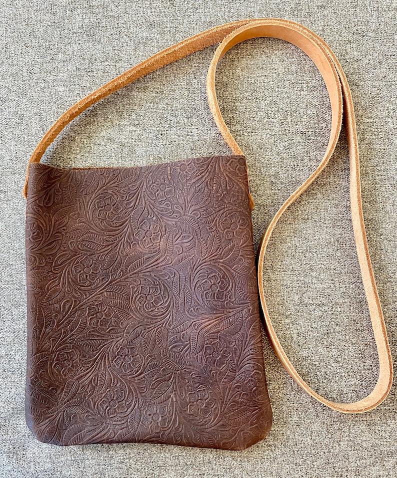 Embossed Leather Crossbody Bag Brown Leather Bag Leather Etsy