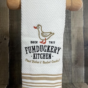 Embroidered Tea Towel, Duck Tea Towel, Fumduckery Towel,