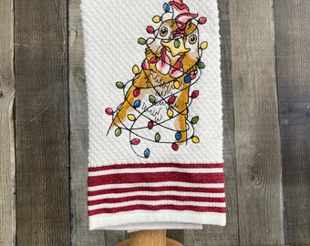 Chicken Tea Towel, Christmas Chicken Tea towel, Cute Tea Towel, Funny Tea Towel