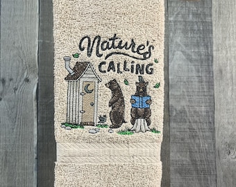 Embroidered Hand Towel, camper hand towel, Bathroom towel Funny Towel, outhouse decor