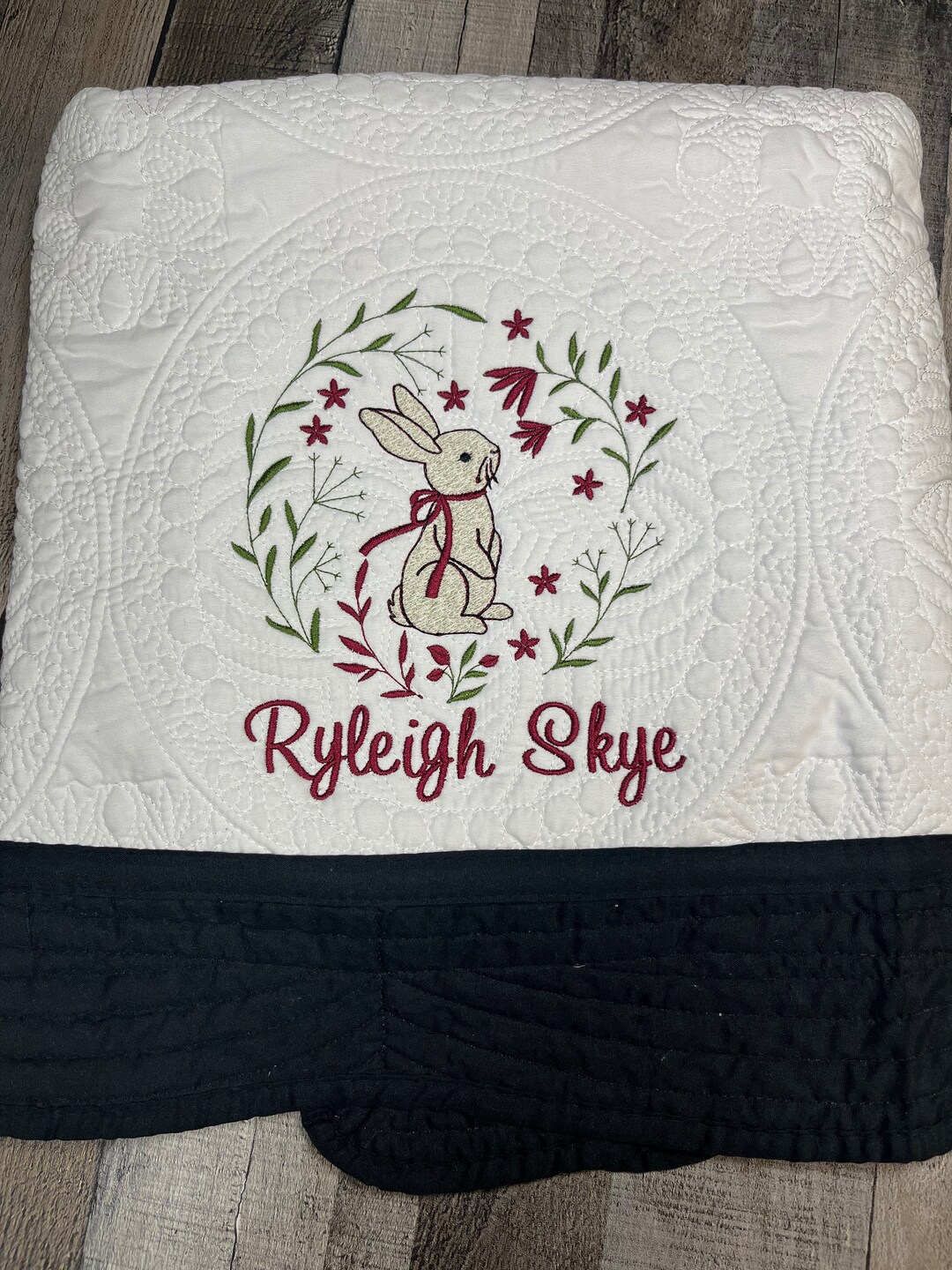 Embroidered Bunny Quilt, Embroidered Baby Quilt, Personalized Keepsake ...