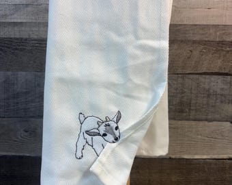 Embroidered Goat  Tea Towel, Playful Goat  Kitchen Decor