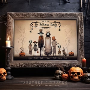 Aangepaste Halloween familieportret, Halloween decor kunst aan de muur, afdrukbare muur kunst, Halloween digitale print, gepersonaliseerde Halloween decoratie
