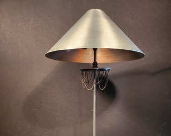 Postmodern brushed aluminum table lamp with antique brass accents