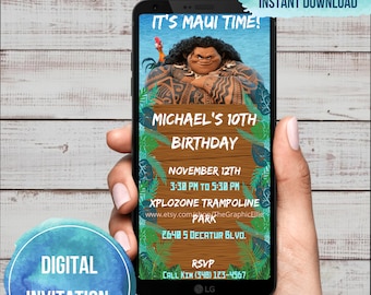 Maui Invitation, Luau,Hula,Tropical Birthday Invitation,Hawaiian Party,Boy Invitations,Tiki Invite,EDITABLE, INSTANT DOWNLOAD, Mobile, Canva