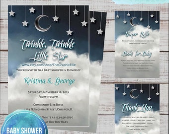 Twinkle Twinkle Little Star Baby Shower Invite, Baby Shower Invite, Star Baby Shower, Printable, Celestial Invite, Invitation, Bundle Pack