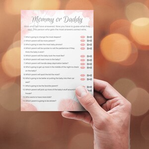 Blush Baby Shower Mommy or Daddy Game, Printable, Party Favor, Oh Baby Party Games, Girl Baby Shower Party, Games, Instant Download, Waridi