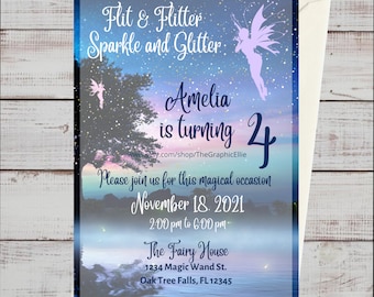 Fairy Birthday Invitation, Fairy Garden Birthday, Fairy Forest, Woodland Fairy Invitation, Magical Fairy Birthday,INSTANT DOWNLOAD,5x7,Canva